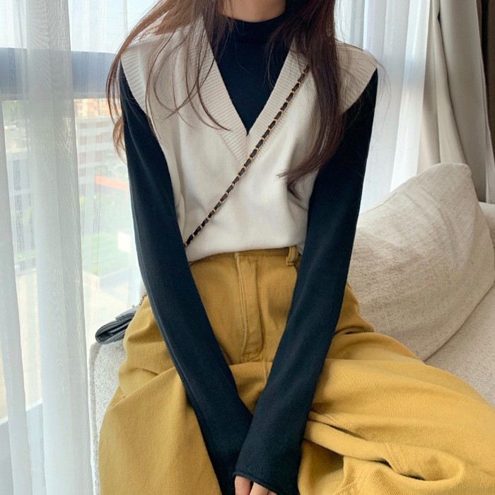 Korean Street Fashion Female - Colete de Tricô Feminino Outono Inverno