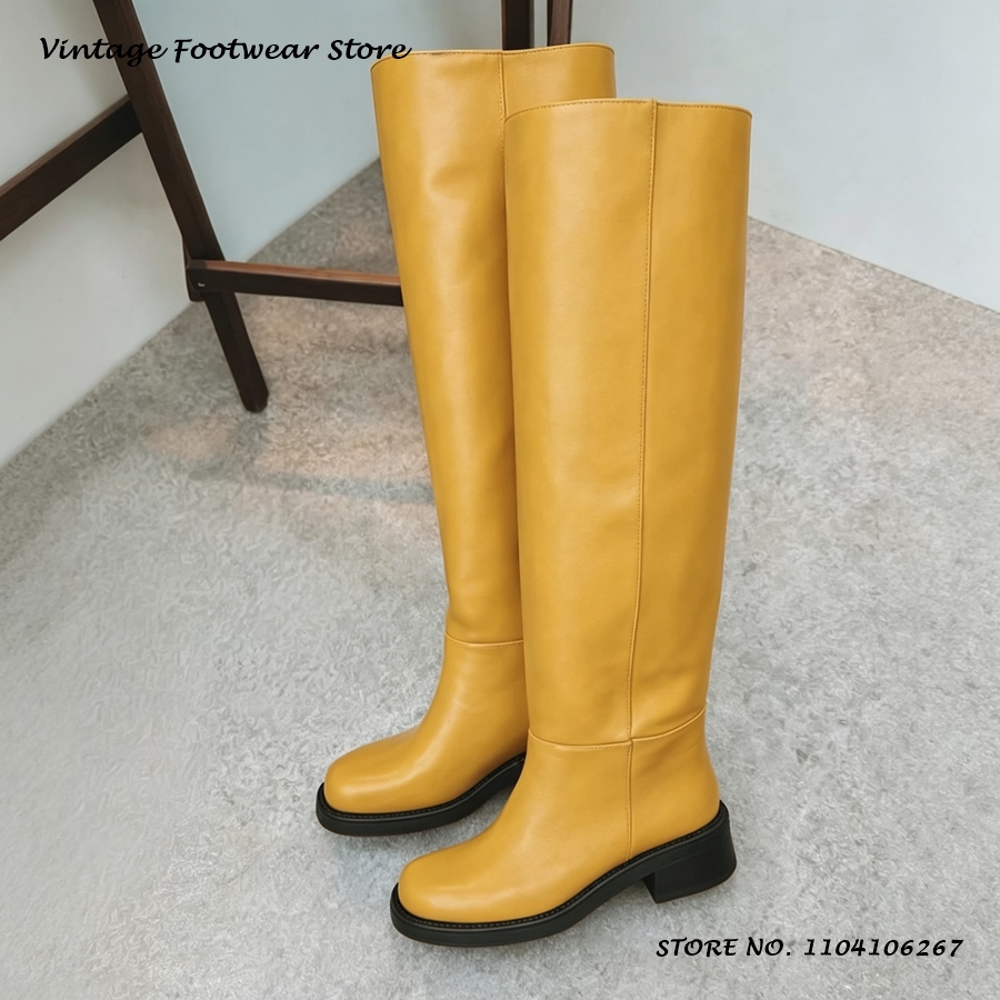 Street Fashion Rome - Botas Altas de Couro PU Amarelo