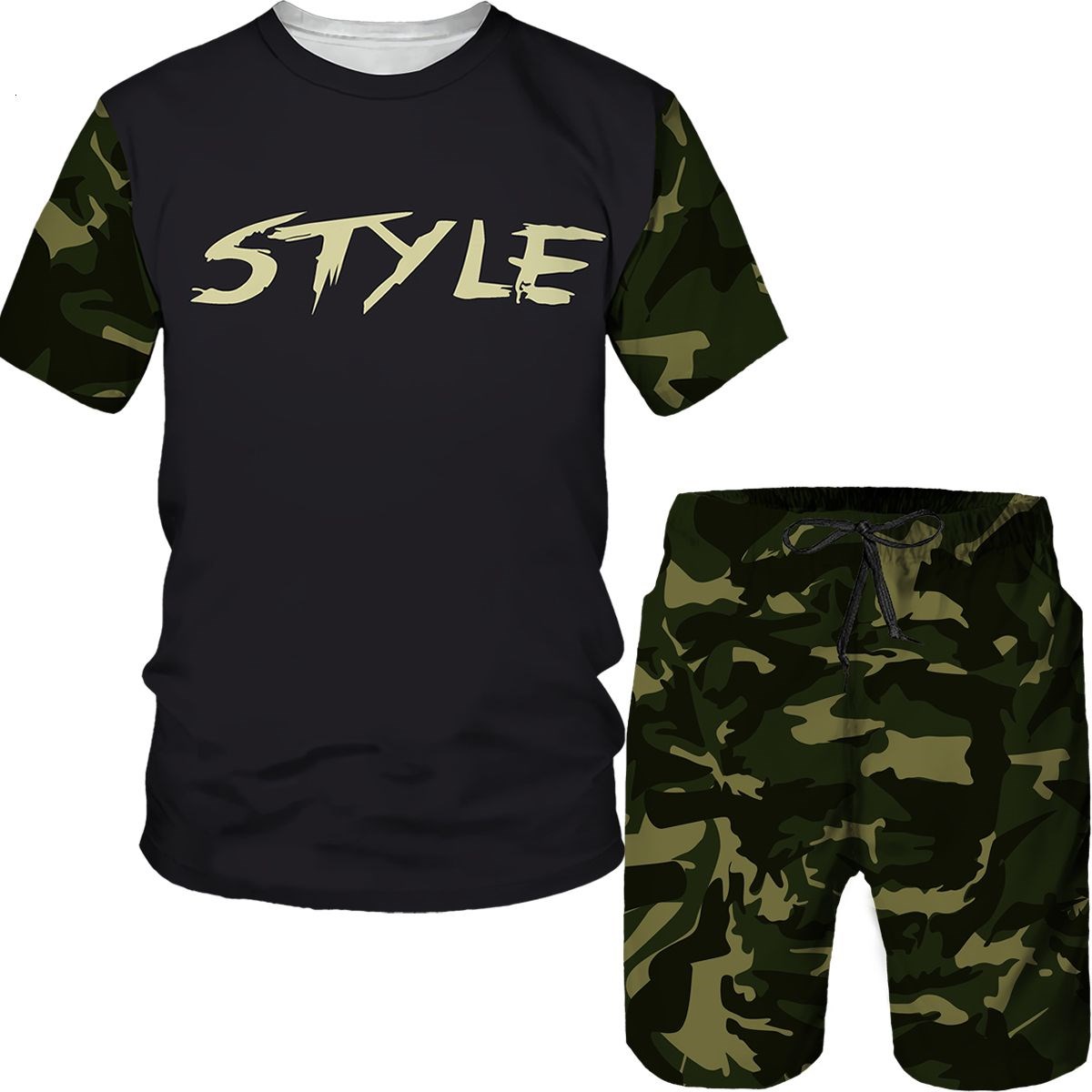 Conjuntos de Camuflagem Mascul - Street Fashion Tshirt avaliação e preço